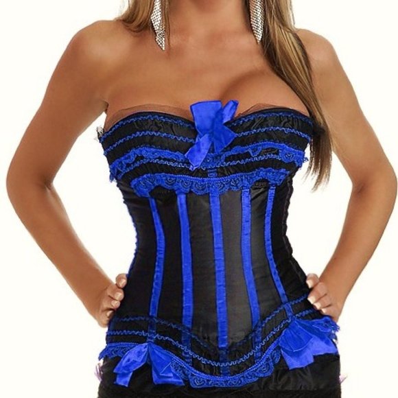 Daisy Satin Underwire with Lace and Bows Zippered Corset and Matching Thong - Picture 3 of 6